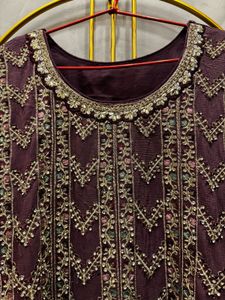 Embroidered Purple short anarkali kurta
