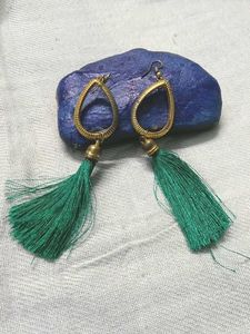 Green Tassel Drop Earrings