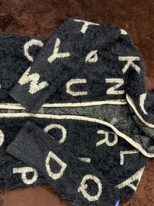 Letter Print Fuzzy Cardigan