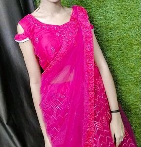 Lehenga Pink Color Full Embroidery For Womens