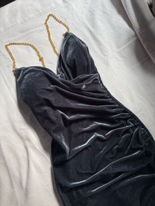 Elegant Velvet long gown dress with Chain Straps
