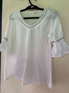 White Embroidered V-Neck Top
