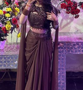 Elegant Brown Sequin Saree