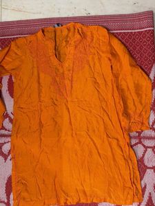 Vibrant Orange Embroidered Kurta