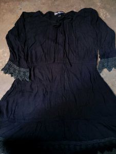 Black Kurta with Lace Detail