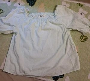 Light Blue Square Neck Puff Sleeve Top