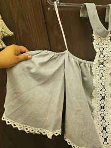 Stylish Grey Off-Shoulder Top with Lace