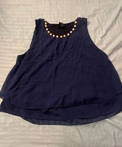 Navy Blue Layered Top with Pearl Neckline