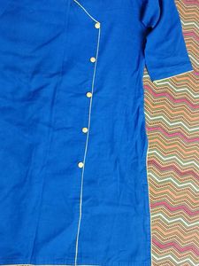 Blue with Yellow piping Angrakha Kurta - Cotton