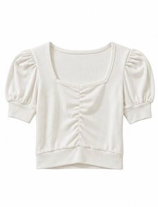 White Ruched Puff Sleeve Top