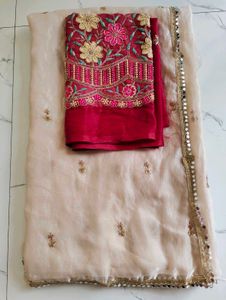 Elegant Peach saree with Golden Embellishments