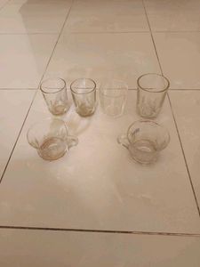 Used Four Pieces Glasses And Two Glass Tea Cups