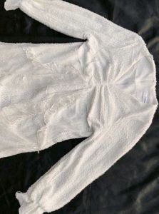 korean fur White Lace Detail Long Dress