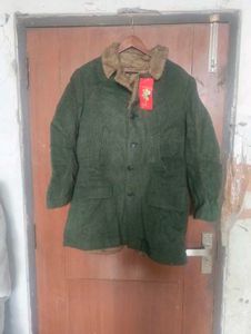 Women's Green Wool Fur Collar Coat (Size-L)