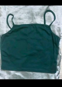 Solid Green Spaghetti Strap Crop Top
