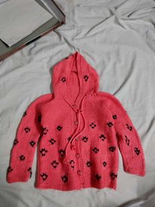 [unisex]Handmade Adorable Pink Hooded Knit Sweater