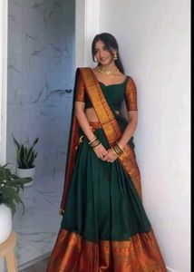 Dark Green Copper Lehenga+ bangles Box C