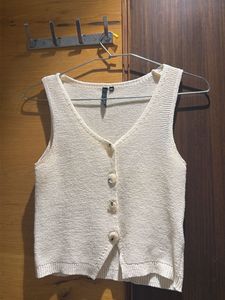 Cream Knit Button-Up Vest