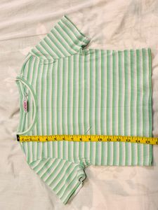 Green Striped Cropped T-Shirt