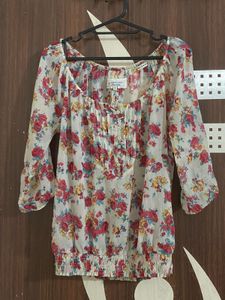 Charming Floral Print Sheer Blouse