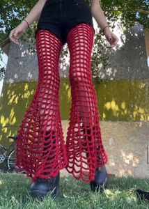 Red Crochet Flare Pants