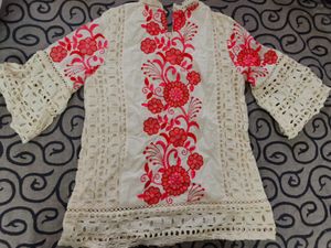 Embroidered White Kurta with Bell Sleeves