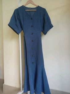 Blue Button-Down Midi Dress