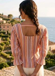 Unique Back-Design Striped Top with Flared Hem🎀