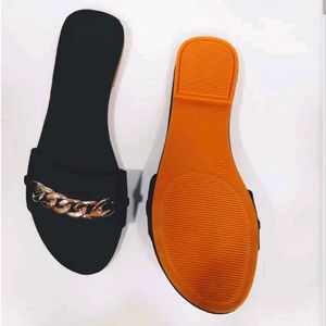 Black Chain Detail woman slip on flats/sandal