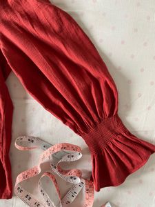 Ruffle Neckline Red Top
