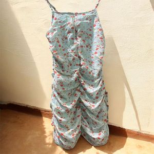Blue Floral Ruched Mini Dress
