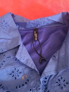Blue Eyelet Crop Top