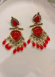 New Exquisite Red &amp; Gold Dangle Earrings