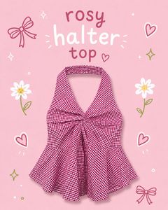 Completely New Rosy Gingham Halter Top