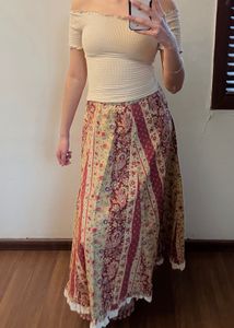 Boho Floral Print Maxi Skirt
