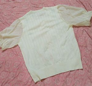 Chic Cream Floral Puff Sleeve Knit Cardigan