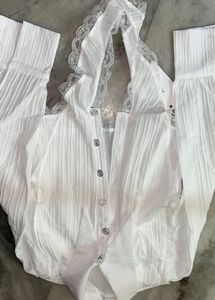 White Sheer Lace Trim Cropped Blouse