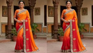 Vibrant Orange & Red Embellished Saree