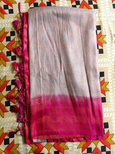 Silver-Grey &amp; Rani Pink Soft Silk Saree