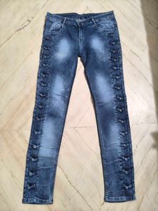 Stylish Blue Wash Jeans with Side Detail