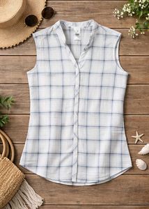 Sleeveless Plaid Button Down Top