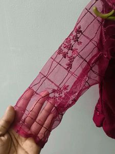 Maroon Net Embroidered Lehenga