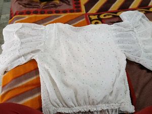 White Textured Puff Sleeve Top