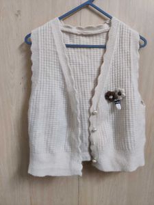 Cream Waffle Knit Vest with Pearls