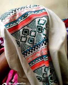Plain T-shirt with Patterned Sleeves