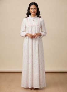 Off White Floral Night Gown