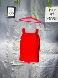 Bright Red Square Neck Tank Top