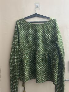 Stylish Long Sleeve Green Printed Kurta
