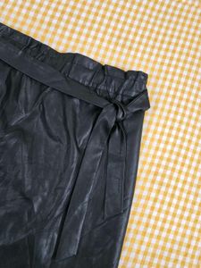 Faux Leather Lace Trim Skirt