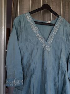 Elegant Embroidered Teal Gown